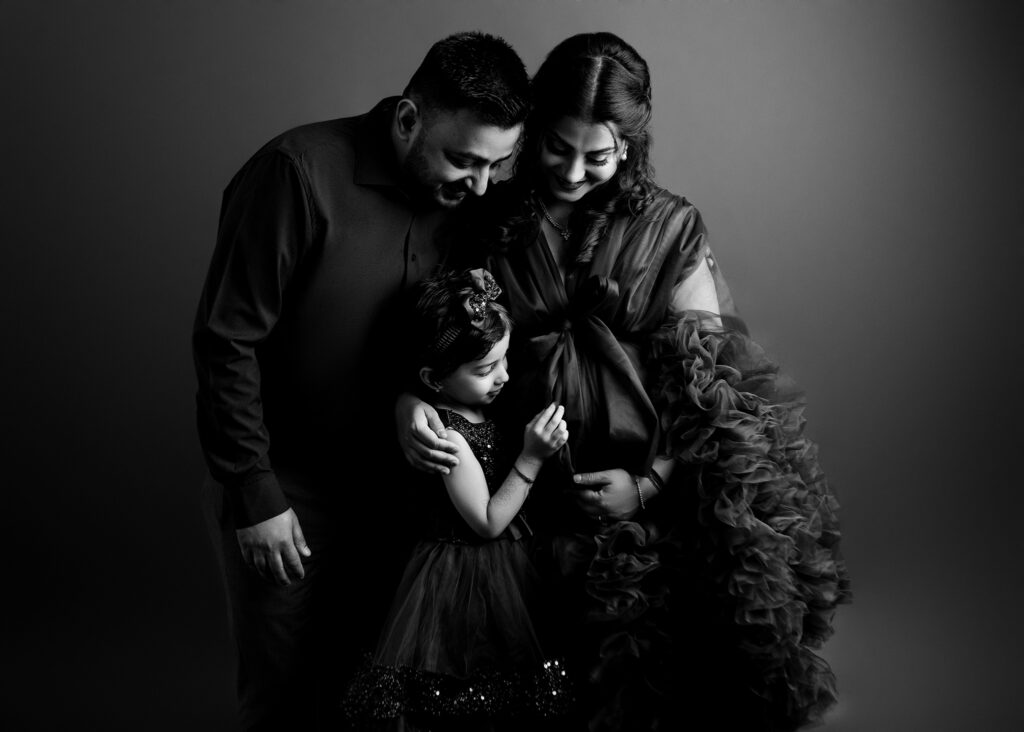 Edmonton Maternity Photography family portrait in black and white